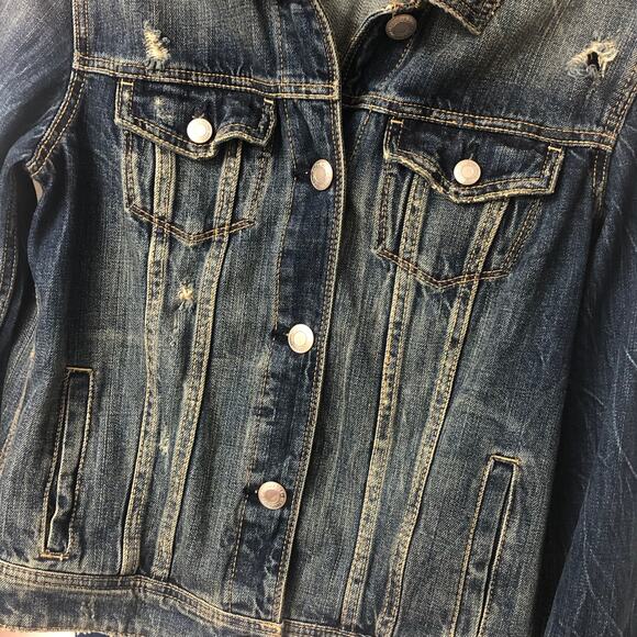 American Eagle Distressed Denim Jean Jacket Size Medium - Picture 4 of 14